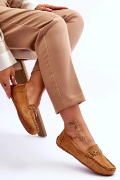 Damskie Boto Zamszowe Mokasyny Z Ozdobą Brązowe Eleina