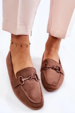 Boto Loafersy Damskie|Mokasyny Płaskie*Zamszowe Mokasyny Z Ozdobą Brązowe Santi Brązowy