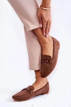 Boto Loafersy Damskie|Mokasyny Płaskie*Zamszowe Mokasyny Z Ozdobą Brązowe Santi Brązowy