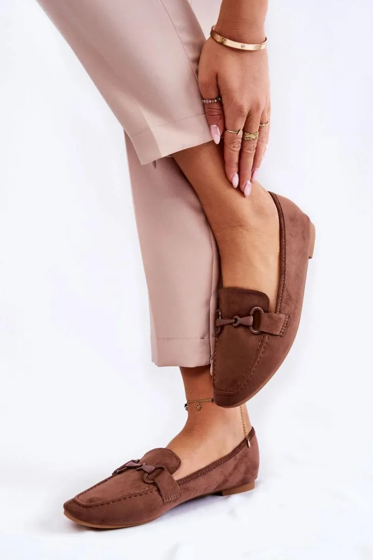 Boto Loafersy Damskie|Mokasyny Płaskie*Zamszowe Mokasyny Z Ozdobą Brązowe Santi Brązowy