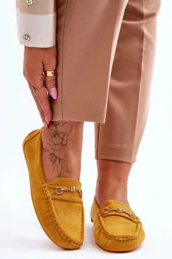 Boto Mokasyny Damskie Zamszowe*Zamszowe Mokasyny Z Ozdobą Żółte Eleina