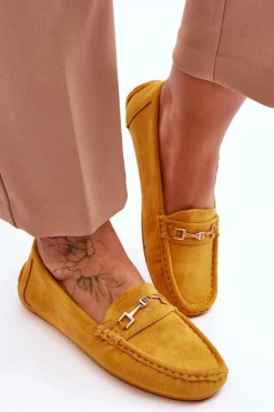 Boto Mokasyny Damskie Zamszowe*Zamszowe Mokasyny Z Ozdobą Żółte Eleina