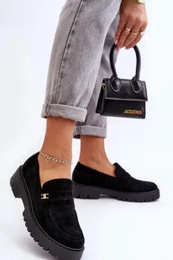 Boto Mokasyny Na Platformie|Mokasyny Damskie Zamszowe*Zamszowe Mokasyny Z Ozdobą Czarne Esperta