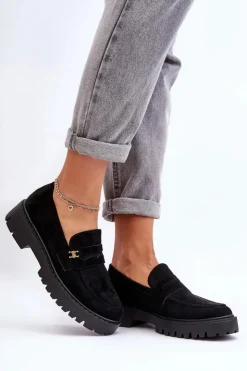 Boto Mokasyny Na Platformie|Mokasyny Damskie Zamszowe*Zamszowe Mokasyny Z Ozdobą Czarne Esperta