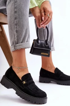 Boto Mokasyny Na Platformie|Mokasyny Damskie Zamszowe*Zamszowe Mokasyny Z Ozdobą Czarne Esperta