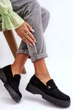 Boto Mokasyny Na Platformie|Mokasyny Damskie Zamszowe*Zamszowe Mokasyny Z Ozdobą Czarne Esperta