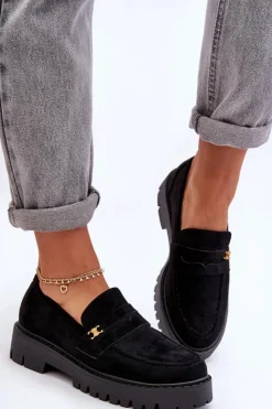 Boto Mokasyny Na Platformie|Mokasyny Damskie Zamszowe*Zamszowe Mokasyny Z Ozdobą Czarne Esperta