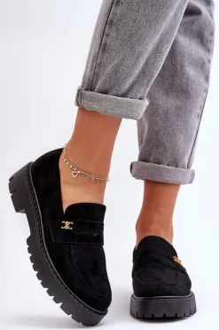 Boto Mokasyny Na Platformie|Mokasyny Damskie Zamszowe*Zamszowe Mokasyny Z Ozdobą Czarne Esperta