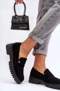 Boto Mokasyny Na Platformie|Mokasyny Damskie Zamszowe*Zamszowe Mokasyny Z Ozdobą Czarne Esperta