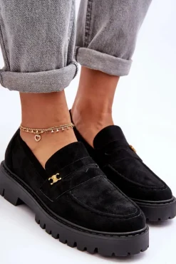 Boto Mokasyny Na Platformie|Mokasyny Damskie Zamszowe*Zamszowe Mokasyny Z Ozdobą Czarne Esperta