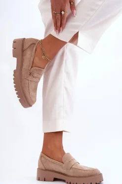 Damskie Boto Zamszowe Mokasyny Z Ozdobą Beżowe Esperta