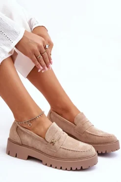 Damskie Boto Zamszowe Mokasyny Z Ozdobą Beżowe Esperta