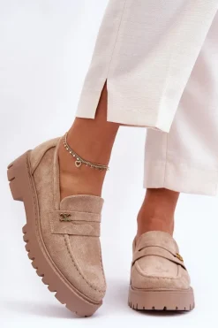 Damskie Boto Zamszowe Mokasyny Z Ozdobą Beżowe Esperta