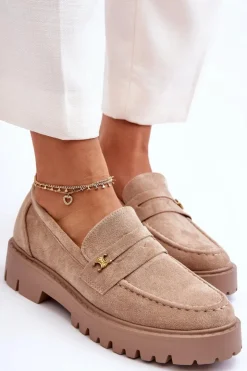 Damskie Boto Zamszowe Mokasyny Z Ozdobą Beżowe Esperta