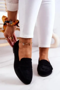 Damskie Evento Zamszowe Mokasyny Z Paskiem Czarne Jayden