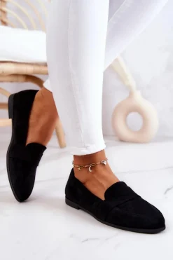 Damskie Evento Zamszowe Mokasyny Z Paskiem Czarne Jayden