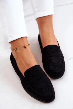 Damskie Evento Zamszowe Mokasyny Z Paskiem Czarne Jayden
