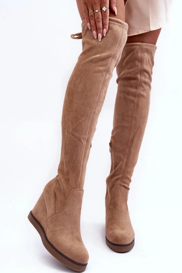 Boto Muszkieterki|Kozaki Na Koturnie*Zamszowe Muszkieterki Kozaki Na Koturnie Beżowe Mephal