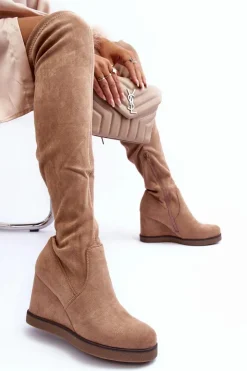 Boto Muszkieterki|Kozaki Na Koturnie*Zamszowe Muszkieterki Kozaki Na Koturnie Beżowe Mephal