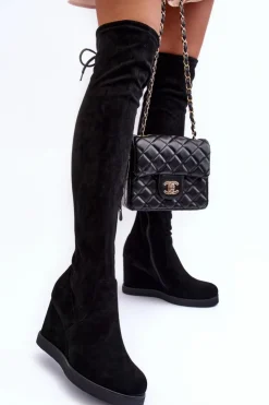 New Boto Zamszowe Muszkieterki Kozaki Na Koturnie Czarne Mephal