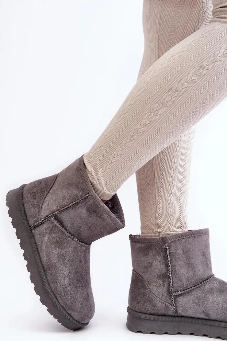 Damskie Boto Zamszowe Śniegowce Damskie Ocieplane Szare Nanga