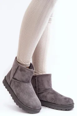 Damskie Boto Zamszowe Śniegowce Damskie Ocieplane Szare Nanga