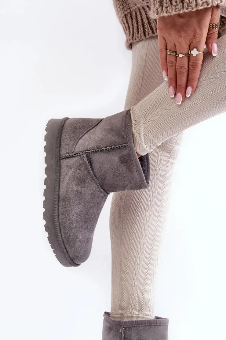 Damskie Boto Zamszowe Śniegowce Damskie Ocieplane Szare Nanga