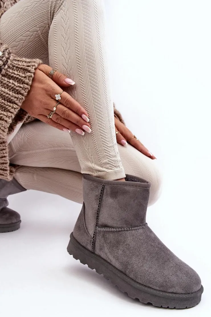 Damskie Boto Zamszowe Śniegowce Damskie Ocieplane Szare Nanga