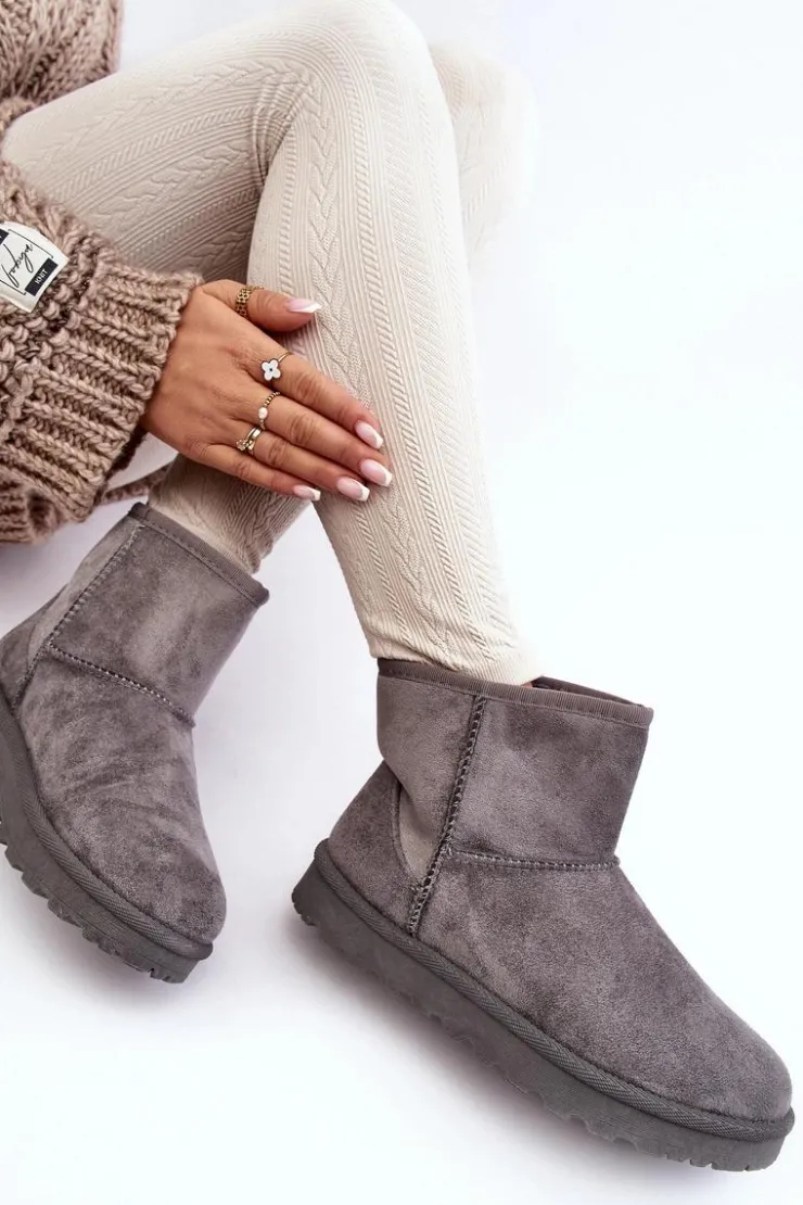 Damskie Boto Zamszowe Śniegowce Damskie Ocieplane Szare Nanga