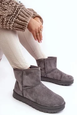 Damskie Boto Zamszowe Śniegowce Damskie Ocieplane Szare Nanga