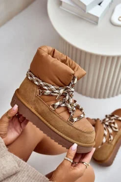 Damskie D.Franklin Zamszowe Śniegowce Damskie Z Grubym Sznurowaniem DFSH375003 Brązowe