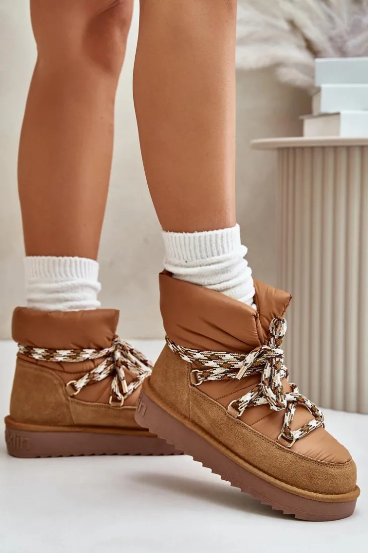 Damskie D.Franklin Zamszowe Śniegowce Damskie Z Grubym Sznurowaniem DFSH375003 Brązowe