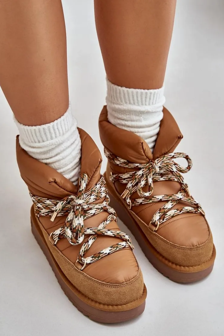 Damskie D.Franklin Zamszowe Śniegowce Damskie Z Grubym Sznurowaniem DFSH375003 Brązowe