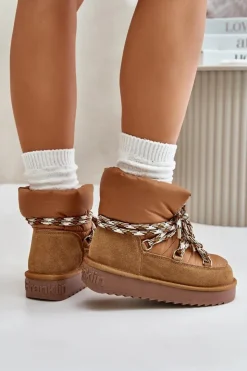 Damskie D.Franklin Zamszowe Śniegowce Damskie Z Grubym Sznurowaniem DFSH375003 Brązowe