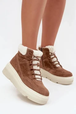 Buty damskie Vinceza Śniegowce Damskie*Zamszowe Śniegowce Damskie Z Kożuszkiem Na Platformie Vinceza 95354 Camel Brązowy