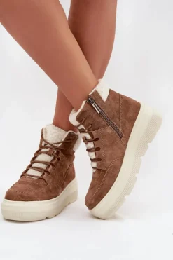 Buty damskie Vinceza Śniegowce Damskie*Zamszowe Śniegowce Damskie Z Kożuszkiem Na Platformie Vinceza 95354 Camel Brązowy