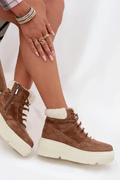 Buty damskie Vinceza Śniegowce Damskie*Zamszowe Śniegowce Damskie Z Kożuszkiem Na Platformie Vinceza 95354 Camel Brązowy