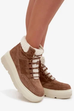 Buty damskie Vinceza Śniegowce Damskie*Zamszowe Śniegowce Damskie Z Kożuszkiem Na Platformie Vinceza 95354 Camel Brązowy