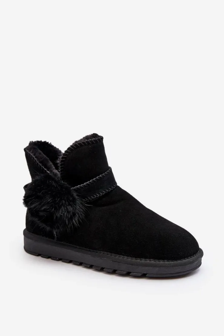 Damskie Boto Zamszowe Śniegowce Damskie Z Wycięciami Czarne Eraclio