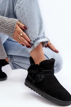 Damskie Boto Zamszowe Śniegowce Damskie Z Wycięciami Czarne Eraclio