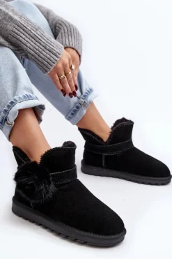 Damskie Boto Zamszowe Śniegowce Damskie Z Wycięciami Czarne Eraclio