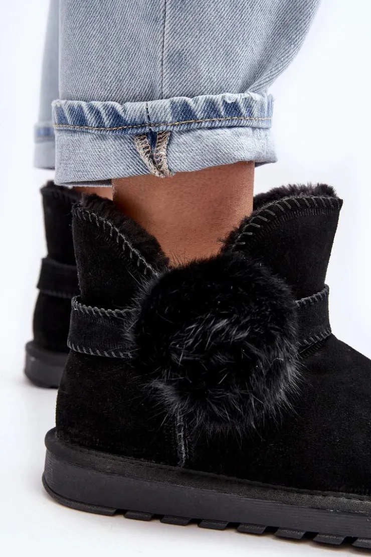 Damskie Boto Zamszowe Śniegowce Damskie Z Wycięciami Czarne Eraclio