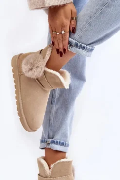 Boto Śniegowce Damskie*Zamszowe Śniegowce Damskie Z Wycięciami Beżowe Eraclio