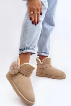 Boto Śniegowce Damskie*Zamszowe Śniegowce Damskie Z Wycięciami Beżowe Eraclio