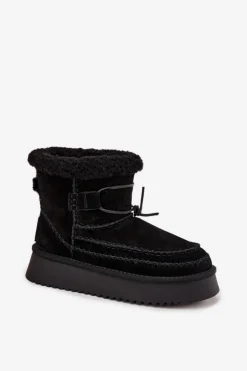 New Big Star Shoes Zamszowe Śniegowce Damskie Z Ozdobnymi Przeszyciami Big Star SS274372 Czarne Czarny