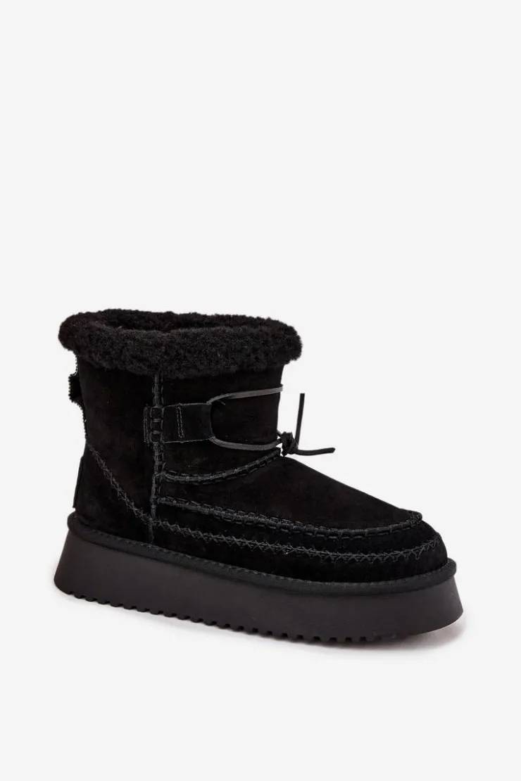 New Big Star Shoes Zamszowe Śniegowce Damskie Z Ozdobnymi Przeszyciami Big Star SS274372 Czarne Czarny