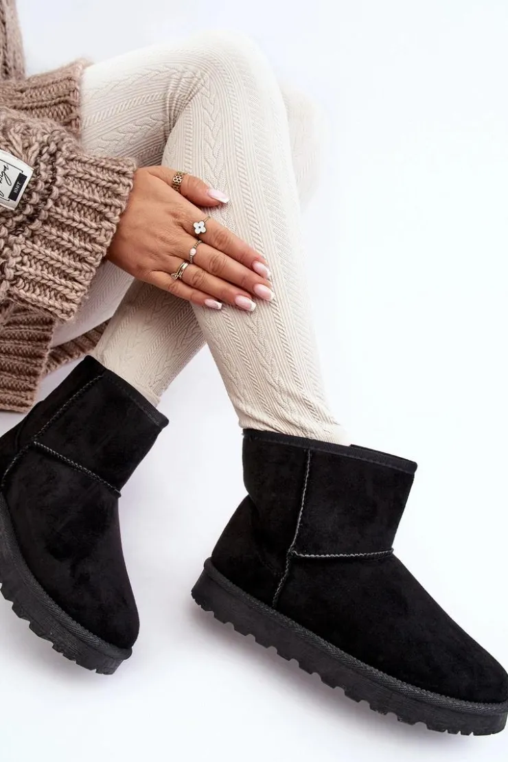 Damskie Boto Zamszowe Śniegowce Damskie Ocieplane Czarne Nanga