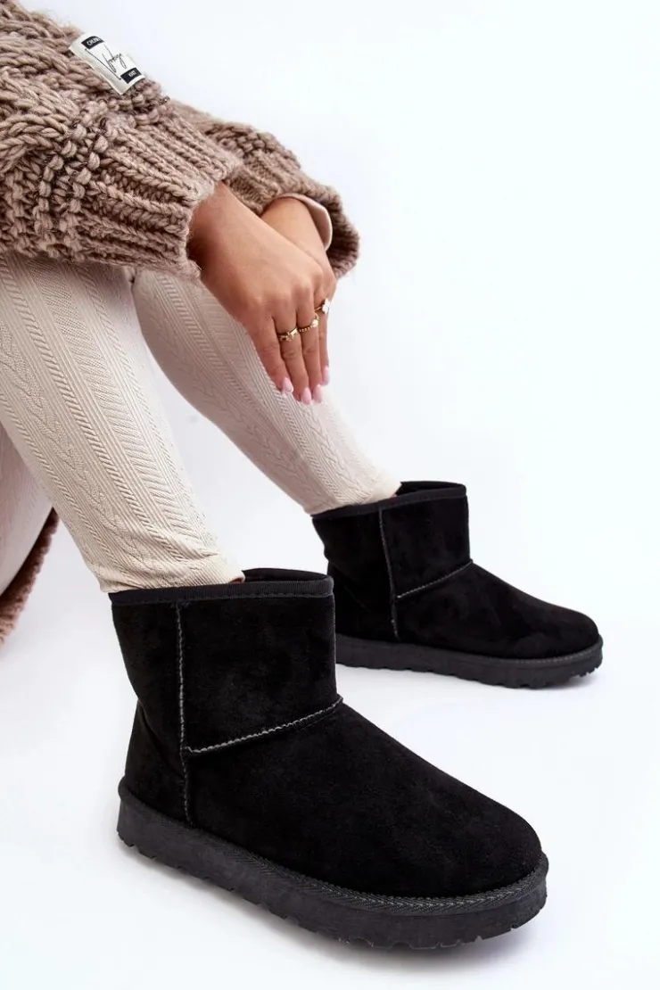 Damskie Boto Zamszowe Śniegowce Damskie Ocieplane Czarne Nanga