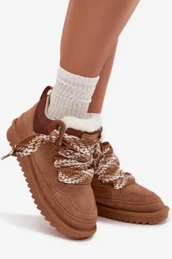 Buty damskie Vinceza Śniegowce Damskie*Zamszowe Śniegowce Damskie Z Futerkiem I Grubym Sznurowaniem Vinceza 97963 Camel