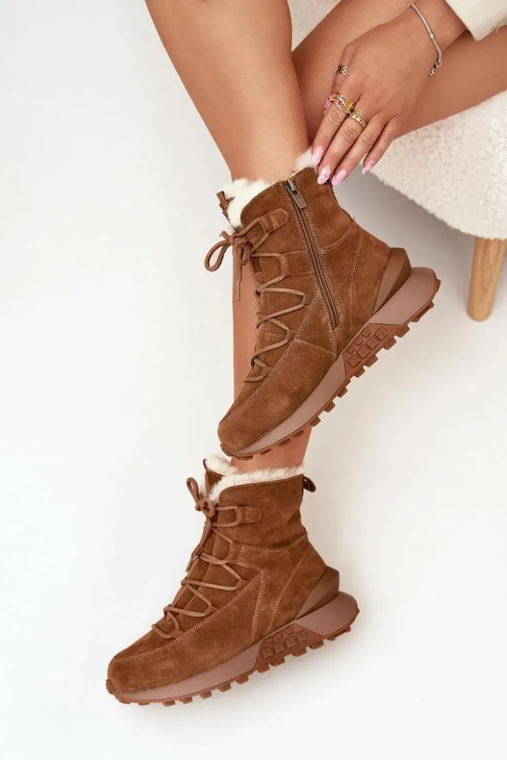 Damskie Big Star Shoes Zamszowe Śniegowce Damskie Z Futerkiem Big Star SS274318 Brązowe